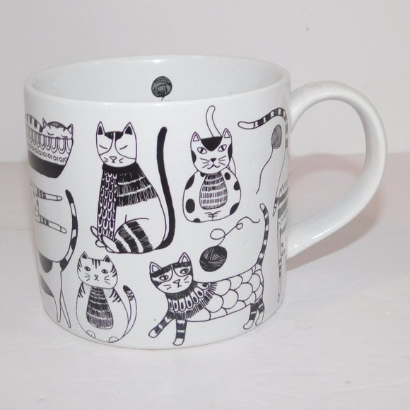 PURR PARTY Now Design White Black Graphic Cat Kitten Mug 14 oz - Picture 1 of 10
